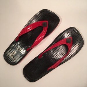 Red and black Art Deco plastic sandals